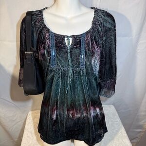 Live and Let Live Y2K Velvet Peasant Top Sequin Trim Size Petite Small
